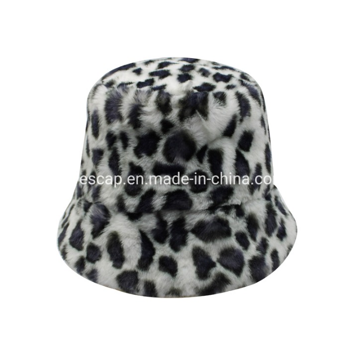 Hot Selling Stylish Leopard Print Suede Woolen Ladies Hats Bucket Hat