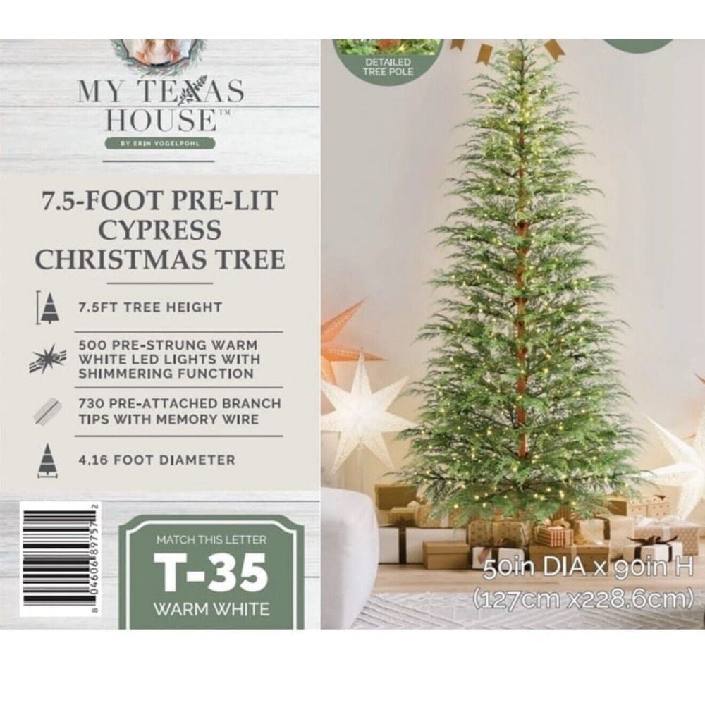 My Texas House 7.5 Ft Pre-Lit Cypress Artificial Christmas Tree 500 Lights LED