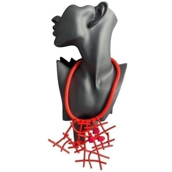 Multicolor Rubber Necklace, Original Handmade Design Gothic, Color Orange.