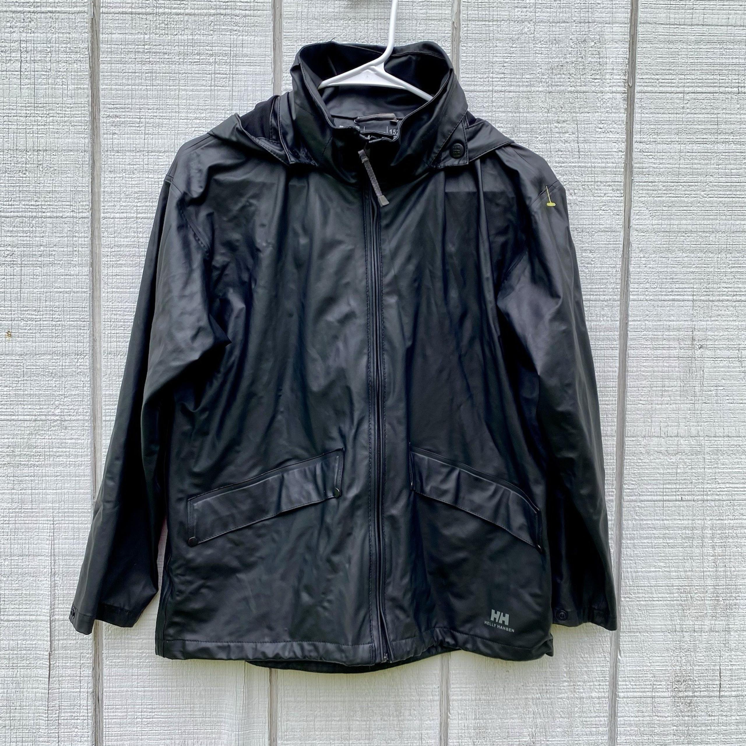 Helly Hansen Sz 12 Soood Black Windbreaker Rain Jacket Detachable Hood
