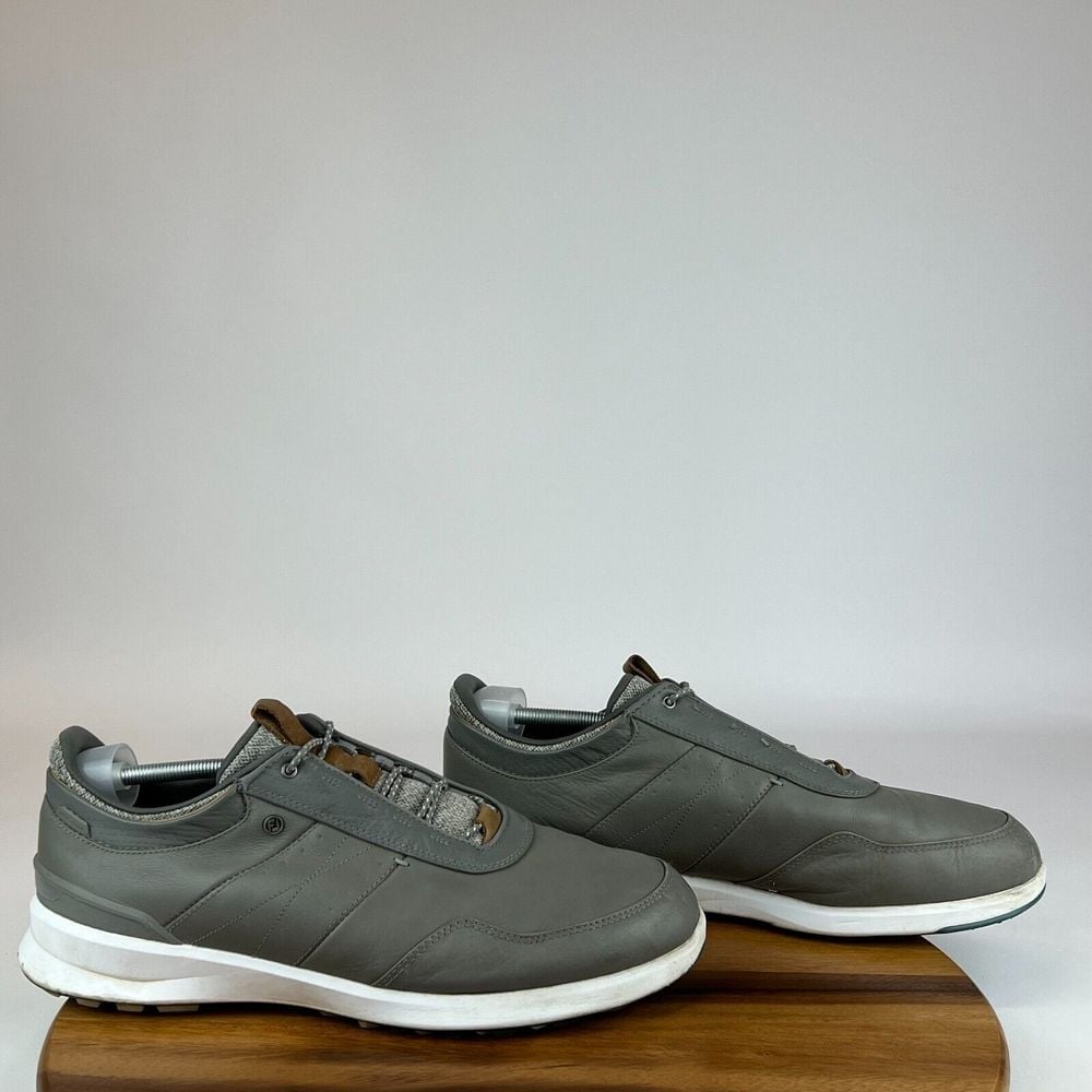 Mens FootJoy Stratos Gray Leather Spikeless Golf Sneakers Shoes Size 14 W GUC