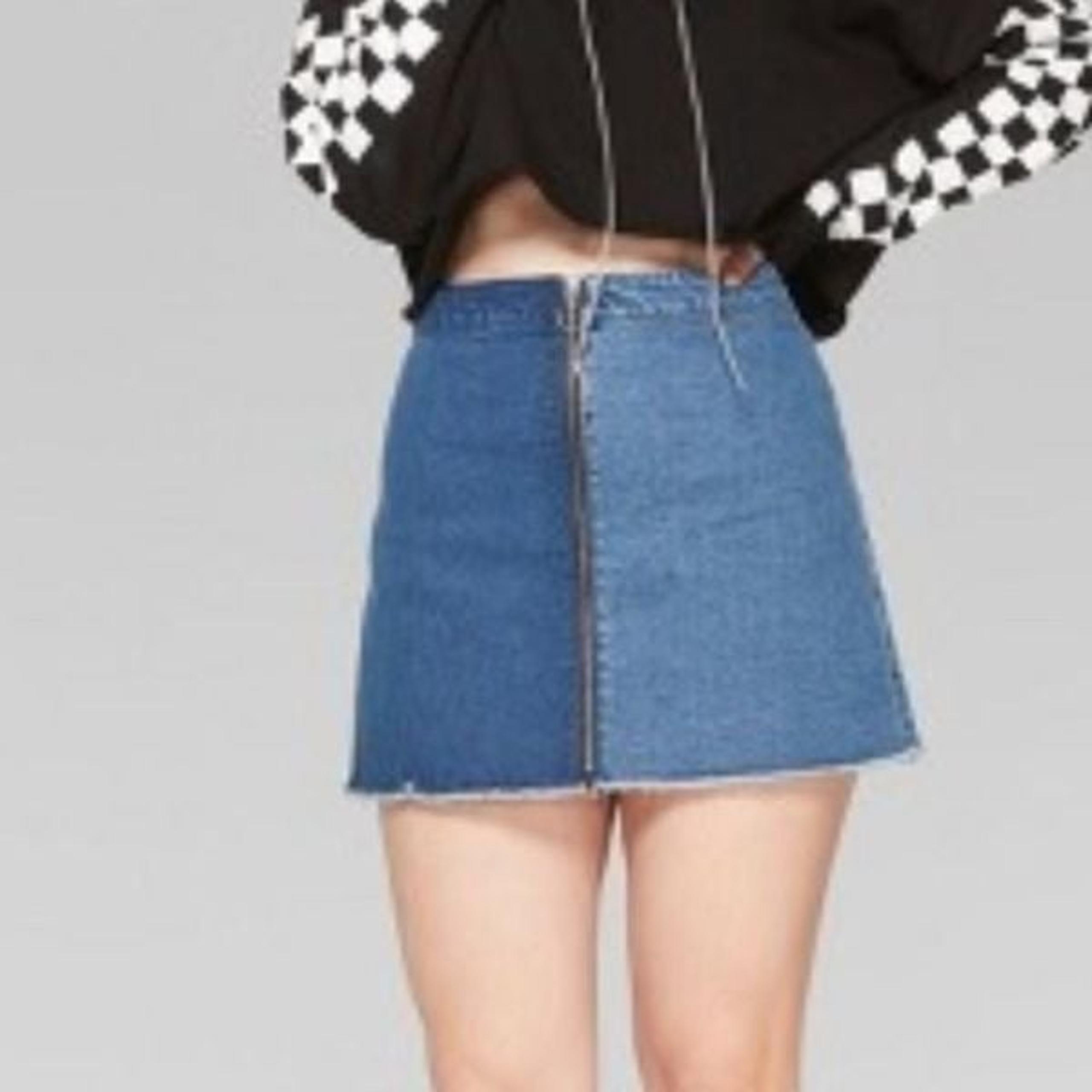 Wild Fable Denim Cut Off 2 Tone Blue Full Zip A-Line Mini Jean Skirt
