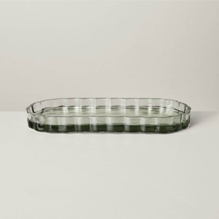 Hearth & Hand Magnolia Fluted Glass Bathroom Tray Light Green