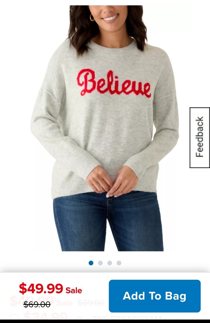 NWT Christmas CeCe Women's Crew Neck Believe Sweater