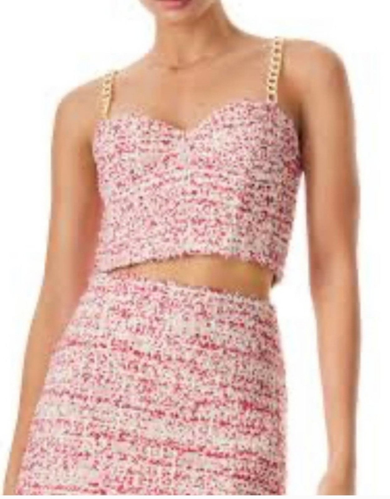 Alice + Olivia Womens Cristi Chain Trimmed Cropped Tweed Bustier Top SZ 10