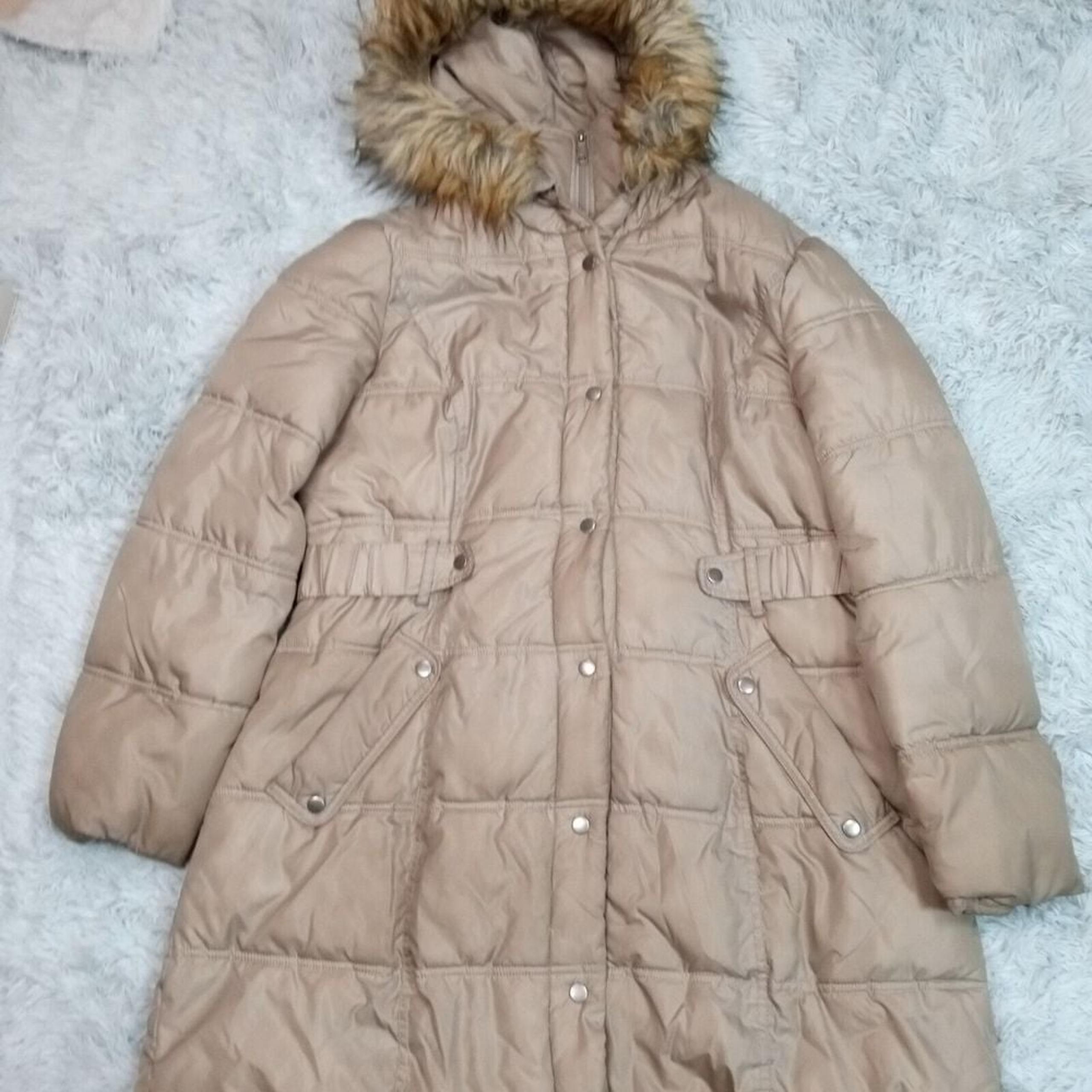 a.n.a. Womens Parka Puffer Jacket Coat Beige Hooded Insulated Zip Snap Up XL