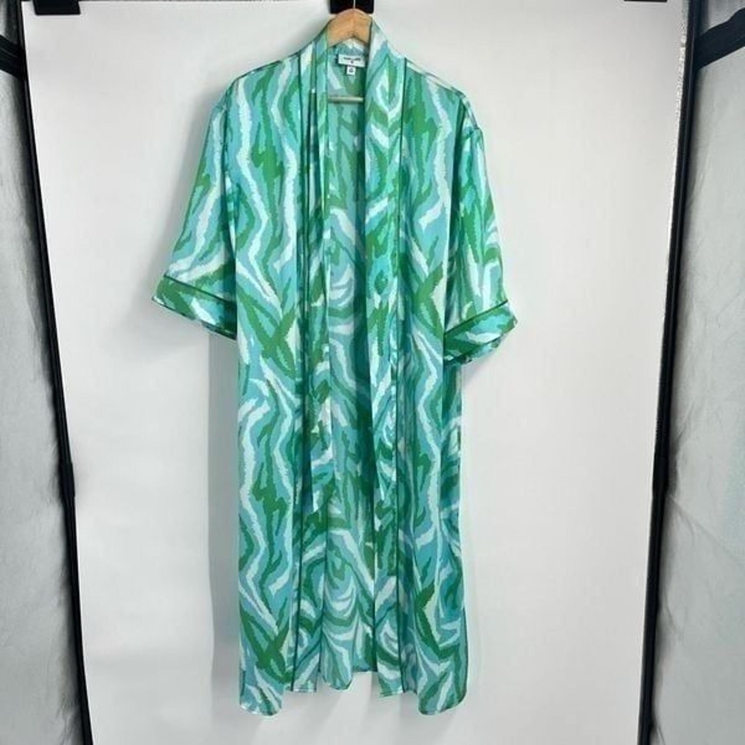 Diane Von Furstenberg Swirl Pattern Self-Tie Satin Sleeping Robe Womens XXS