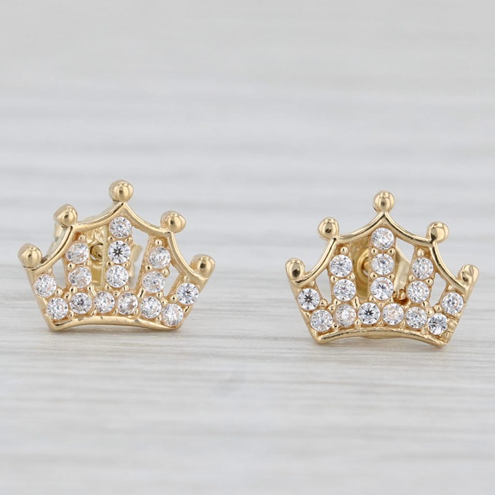 0.18ctw Cubic Zirconia Crown Stud Earrings 18k Yellow Gold