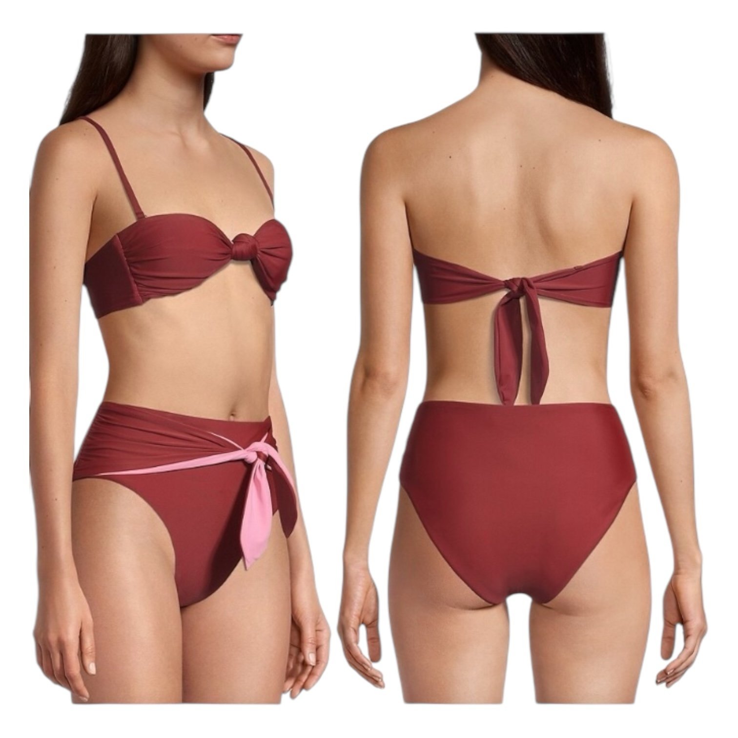 Veronica Beard Gilly Tie-Front Bandeau Bikini 2 Pieces Bikini Set Sz M