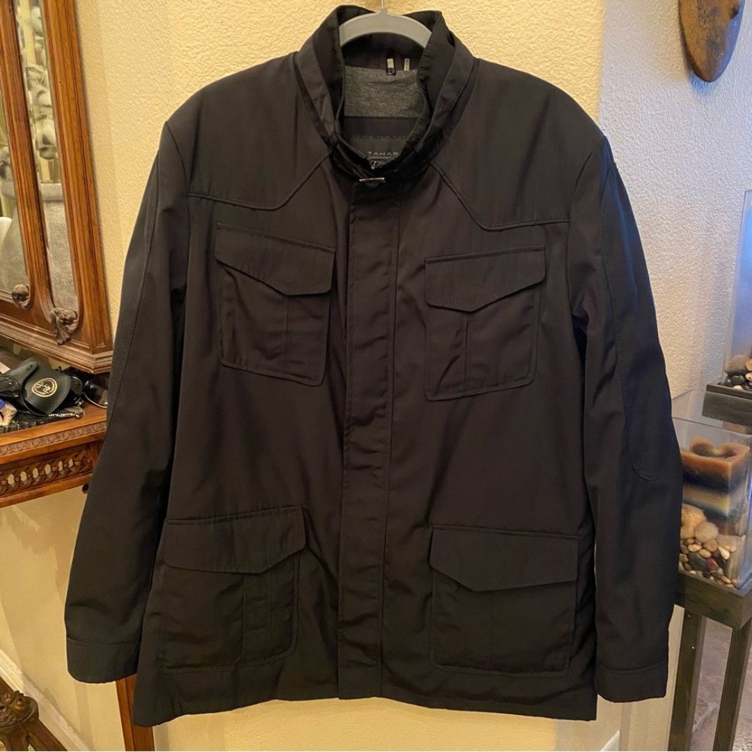 TAHARI Men Black Warm Heavy Duckdown Zip Snap Button Jacket Size XL