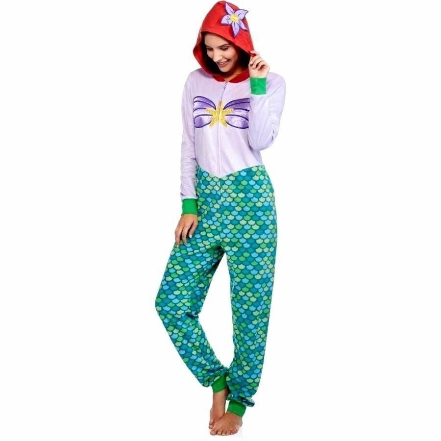 LITTLE MERMAID Ariel One Piece Womens Disney Costume Pajamas UnionSuit Hoodie XS