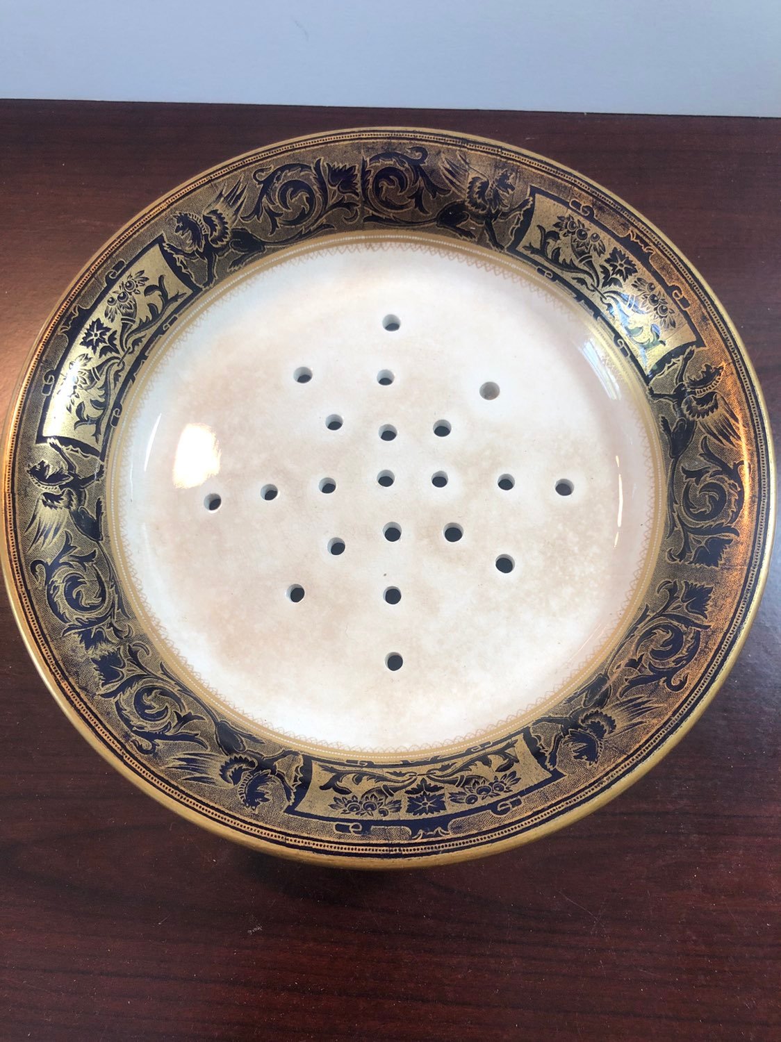 vintage porcelain platter with colander