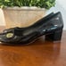 Tory Burch Marion Black Patent Leather Block Heel Gold Trim Size 9