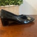 Tory Burch Marion Black Patent Leather Block Heel Gold Trim Size 9