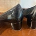 Tory Burch Marion Black Patent Leather Block Heel Gold Trim Size 9