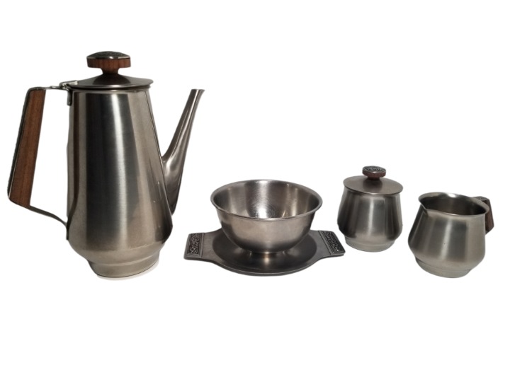 International Decorator 18-8 Stainless Japan Coffee Tea Pot Sugar Creamer Set