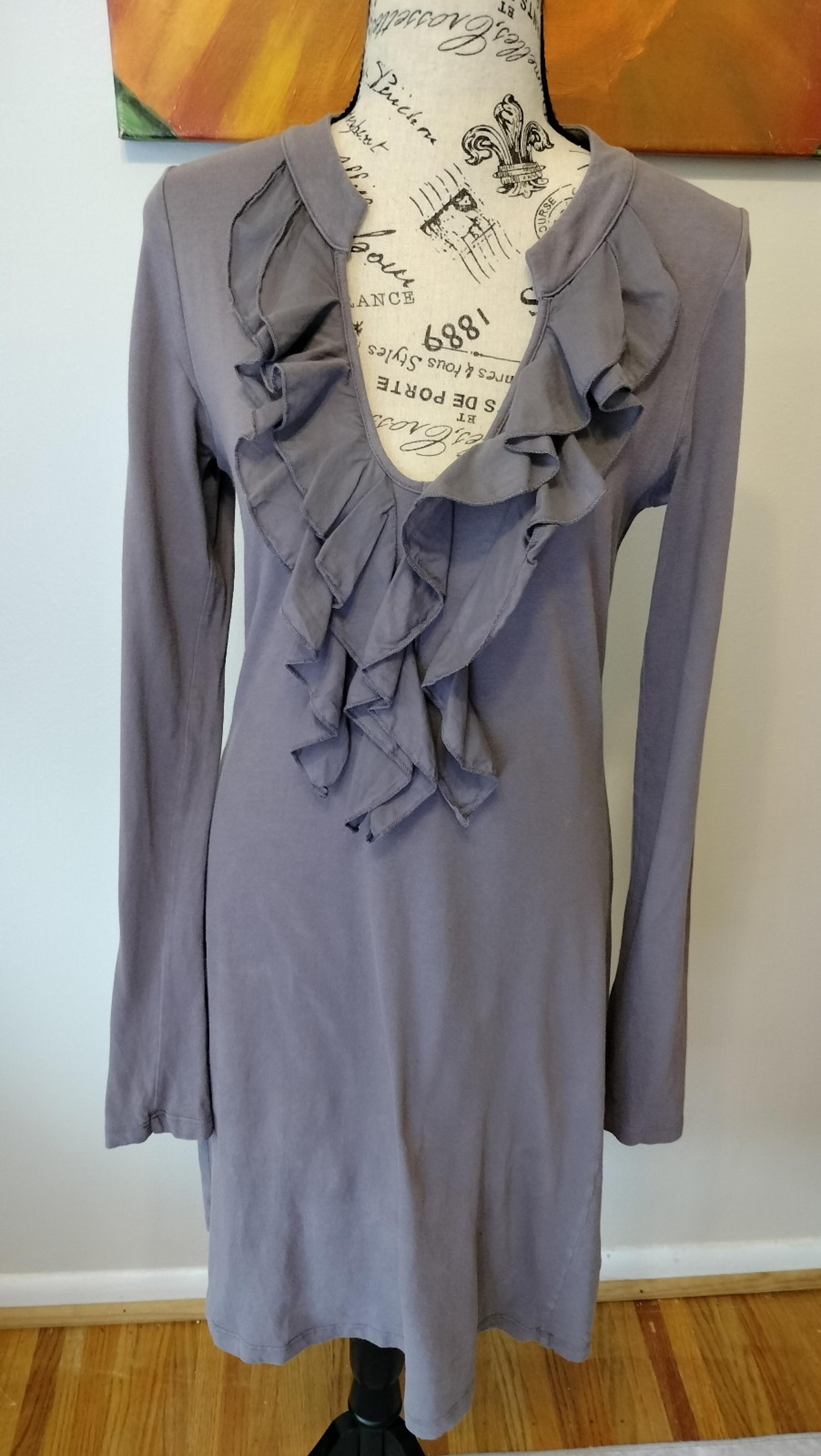 VELVET by Graham & Spencer Purple Gray VNeck Long Sleeve Dress w/Ruffle Trim. M