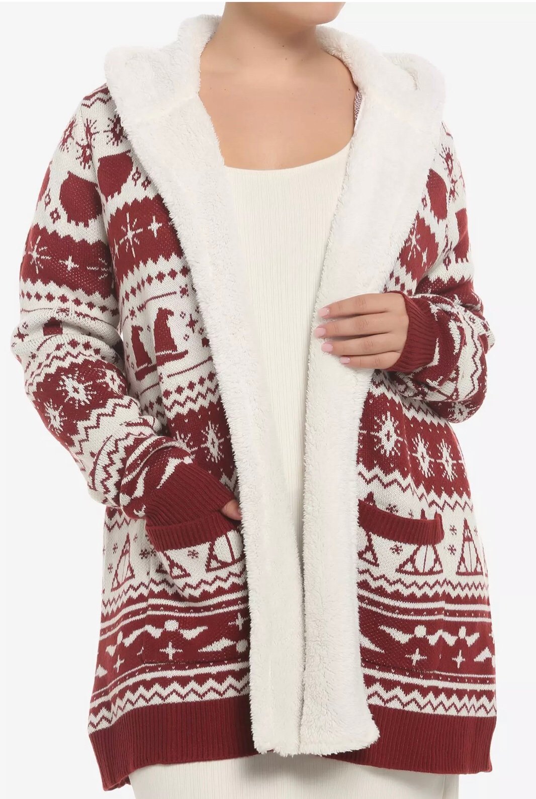 NWT Harry Potter Fair Isle Sherpa Open Cardigan Sweater Plus Size 2