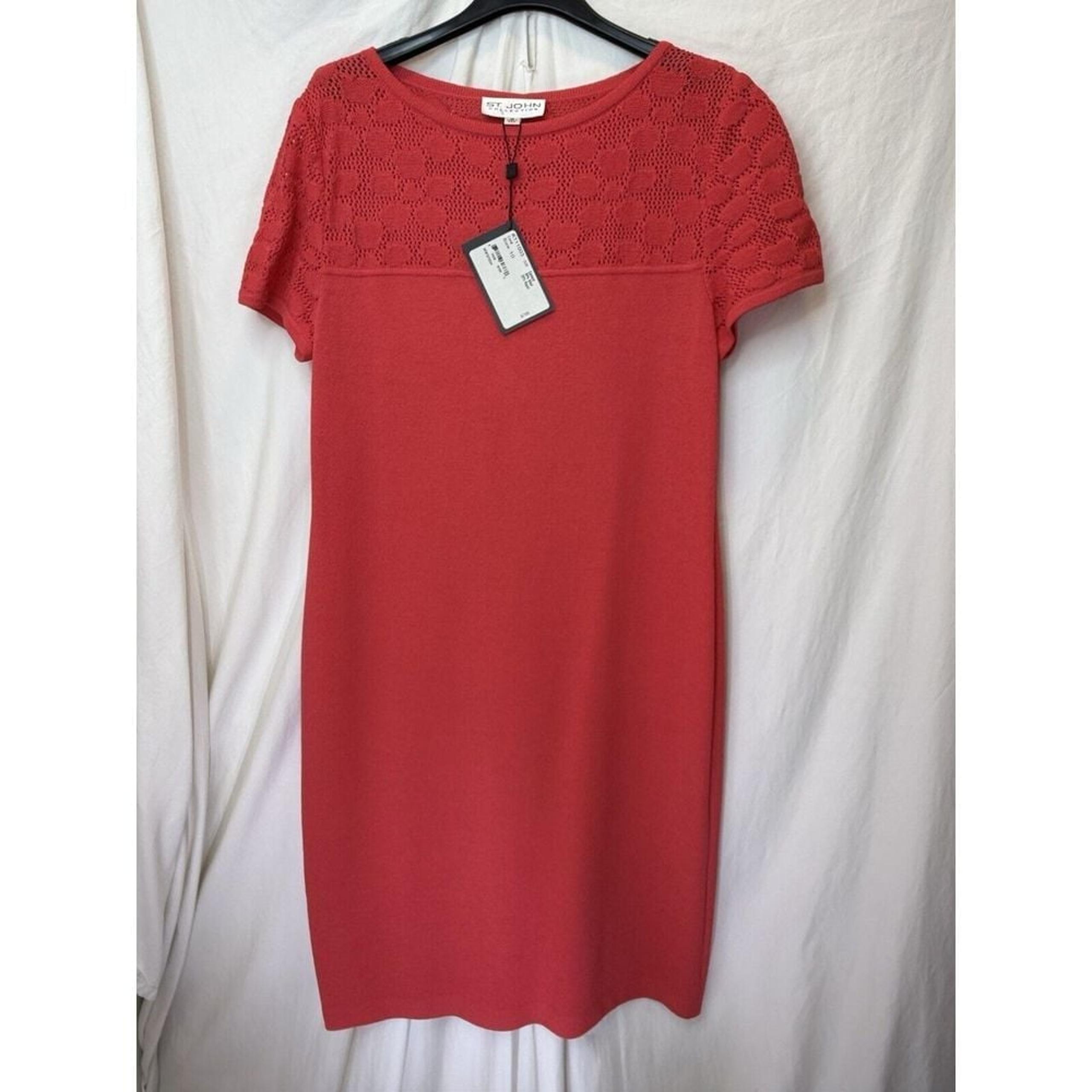 St. John Collection Santana Knit Coral Pink Wool Rayon Dress Size 10 NWT $795