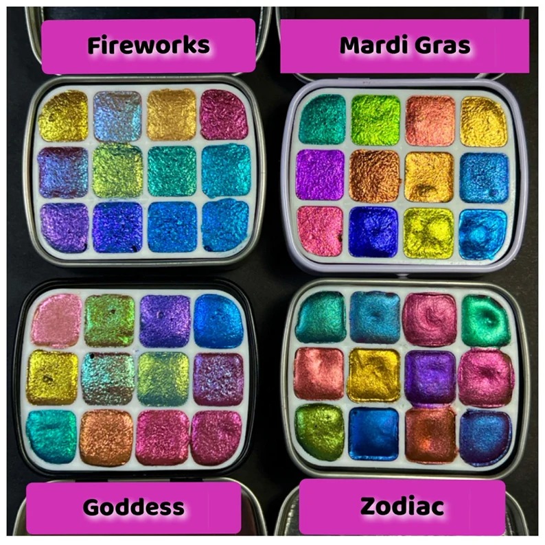 12 Handmade Super Shifter Chrome ColorShift Watercolor Paint Travel sets of colo