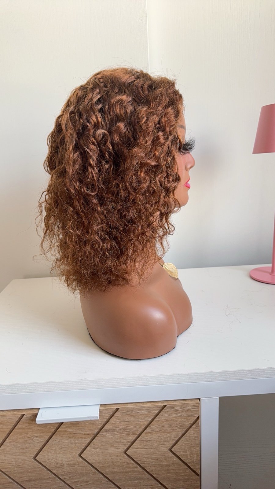 14”Glueless Human Hair Wig Chocolate Brown Water Wave Lace Front Wig