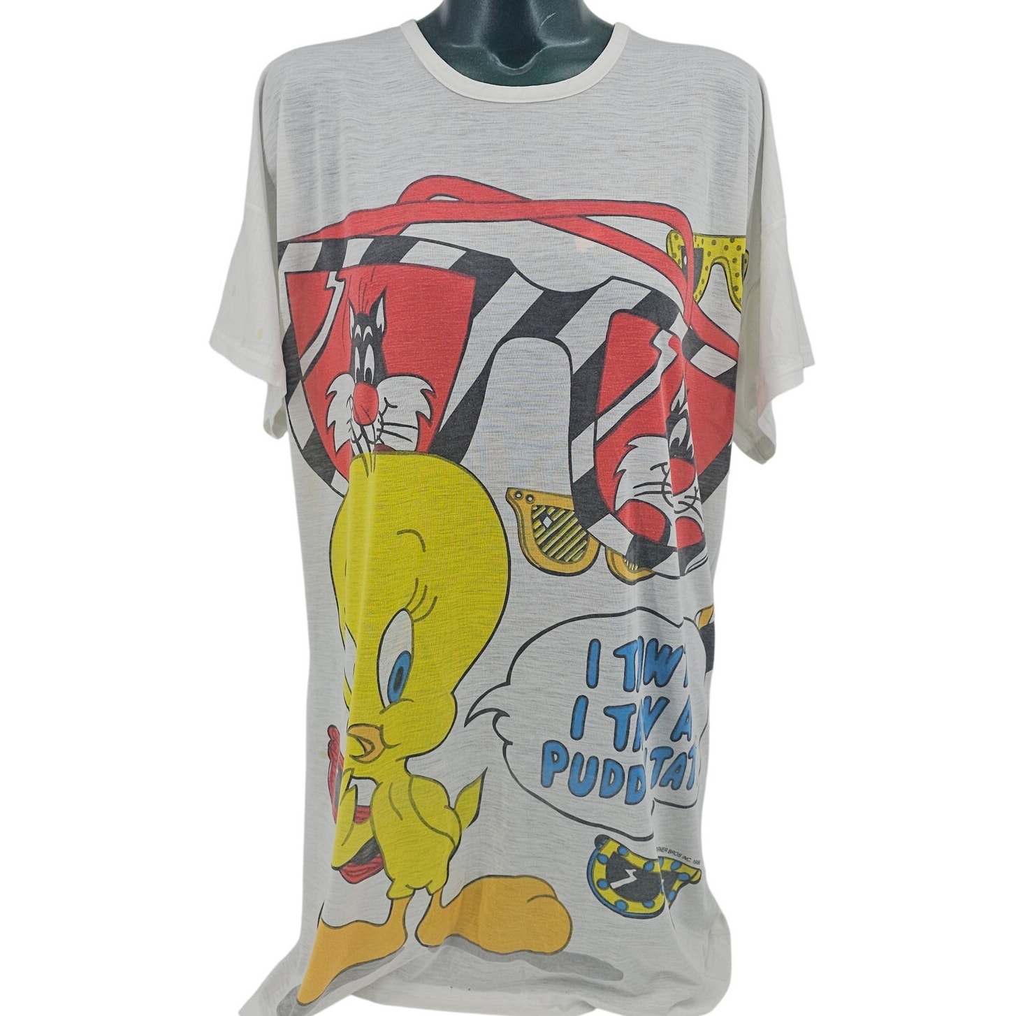 Vintage 80s Single Stitch Tweety & Sylvester Long T Shirt Nightgown Dress L 2998