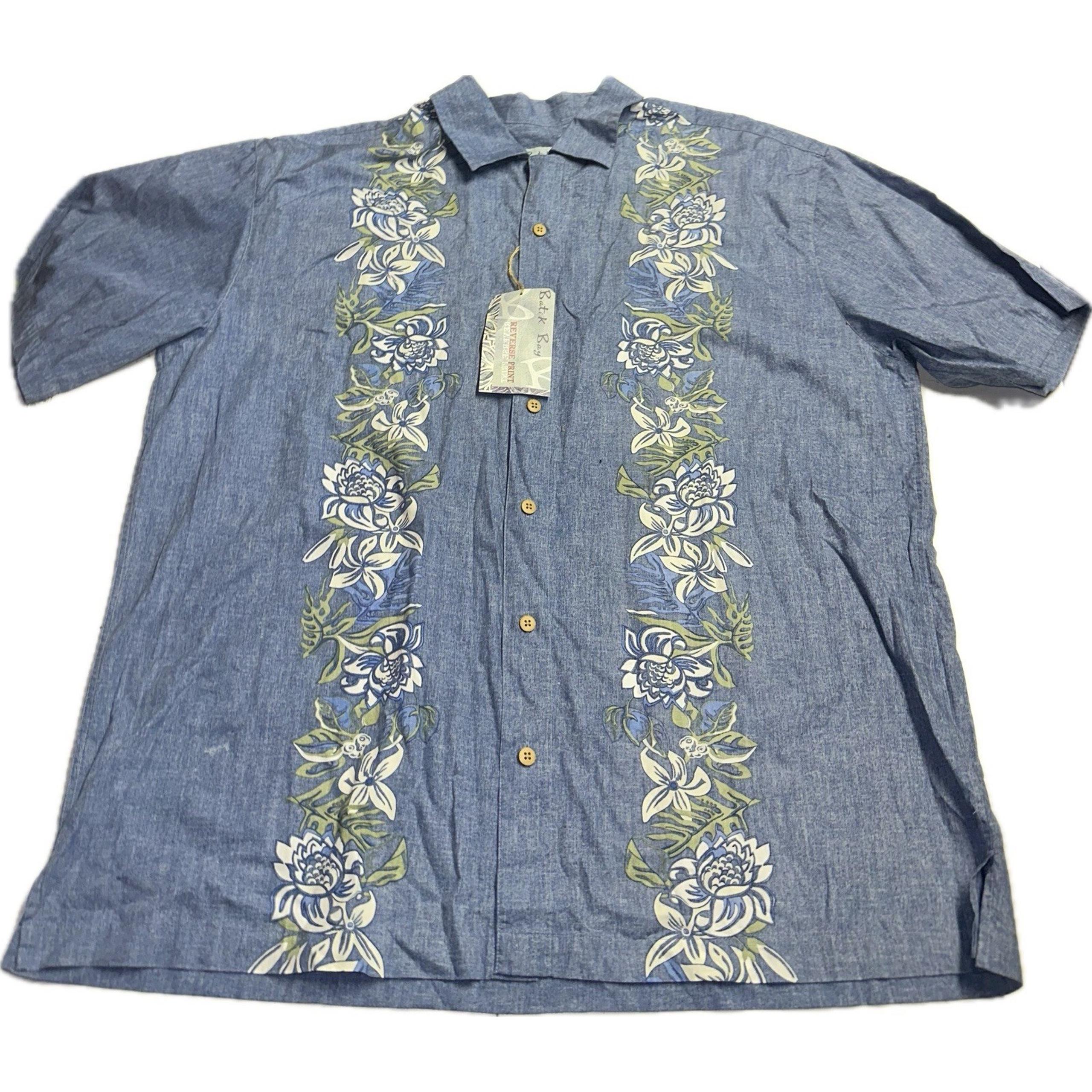 Vintage Batik Bay Men's 2XL Reverse Print Hawaiian Shirt Short Sleeve Blue NWT