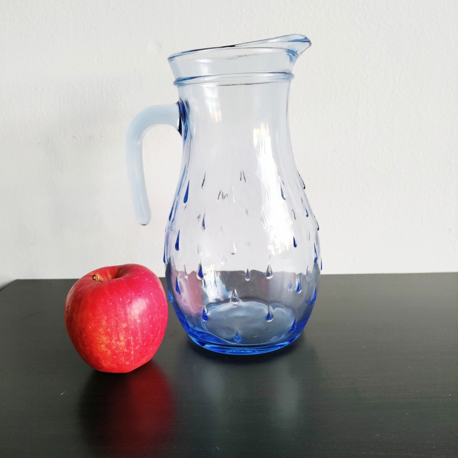 Vintage Blue Glass Italian Pitcher Bormioli Rocco 8.5 in Tall