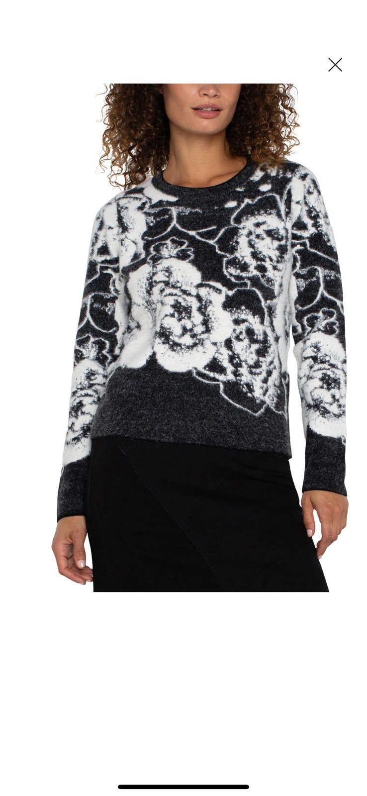 Liverpool Women's Floral Black and White Sweater Size L