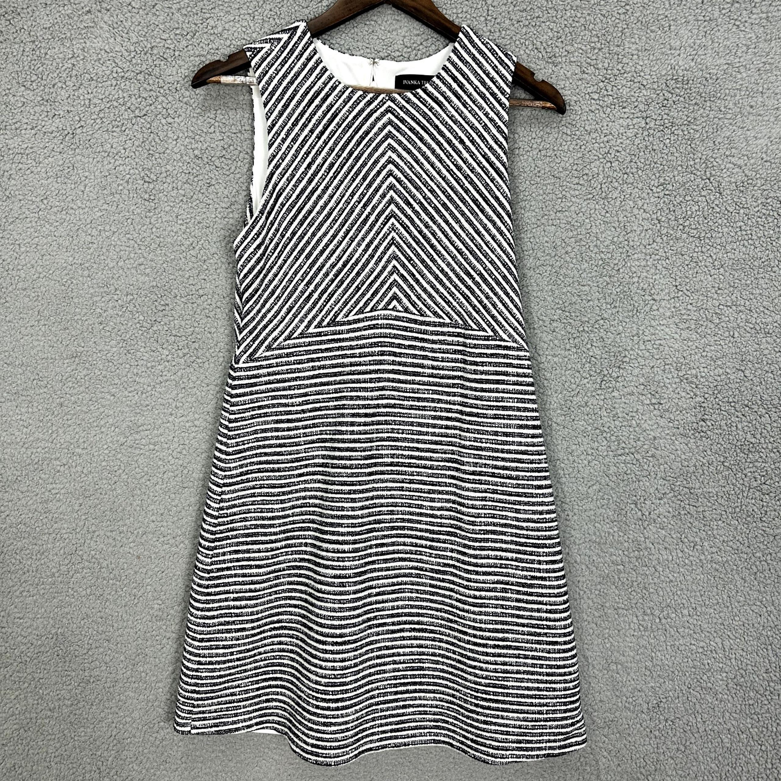 Ivanka Trump Fit & Flare Dress Womens 8 Blue Striped Nautical Old Money Preppy