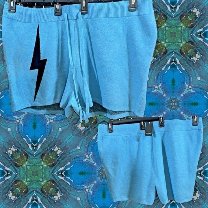 Lovesick Plus 4 Teal Blue Lightning Bolt Graphic Drawstring Waist Sweater Shorts