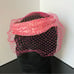 Vintage 1960s Ladies Pink Woven Braided Pillbox Fascinator Halo Hat W Net Veil