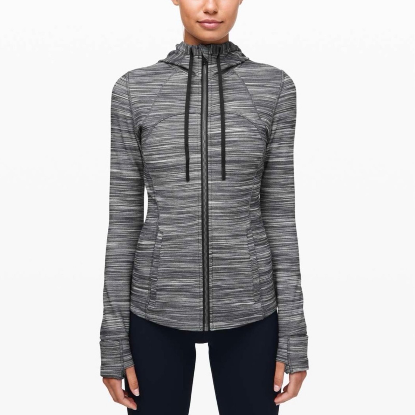 Lululemon Hooded Define Jacket Sz 12 *Nulu In Heathered Black / White / Black