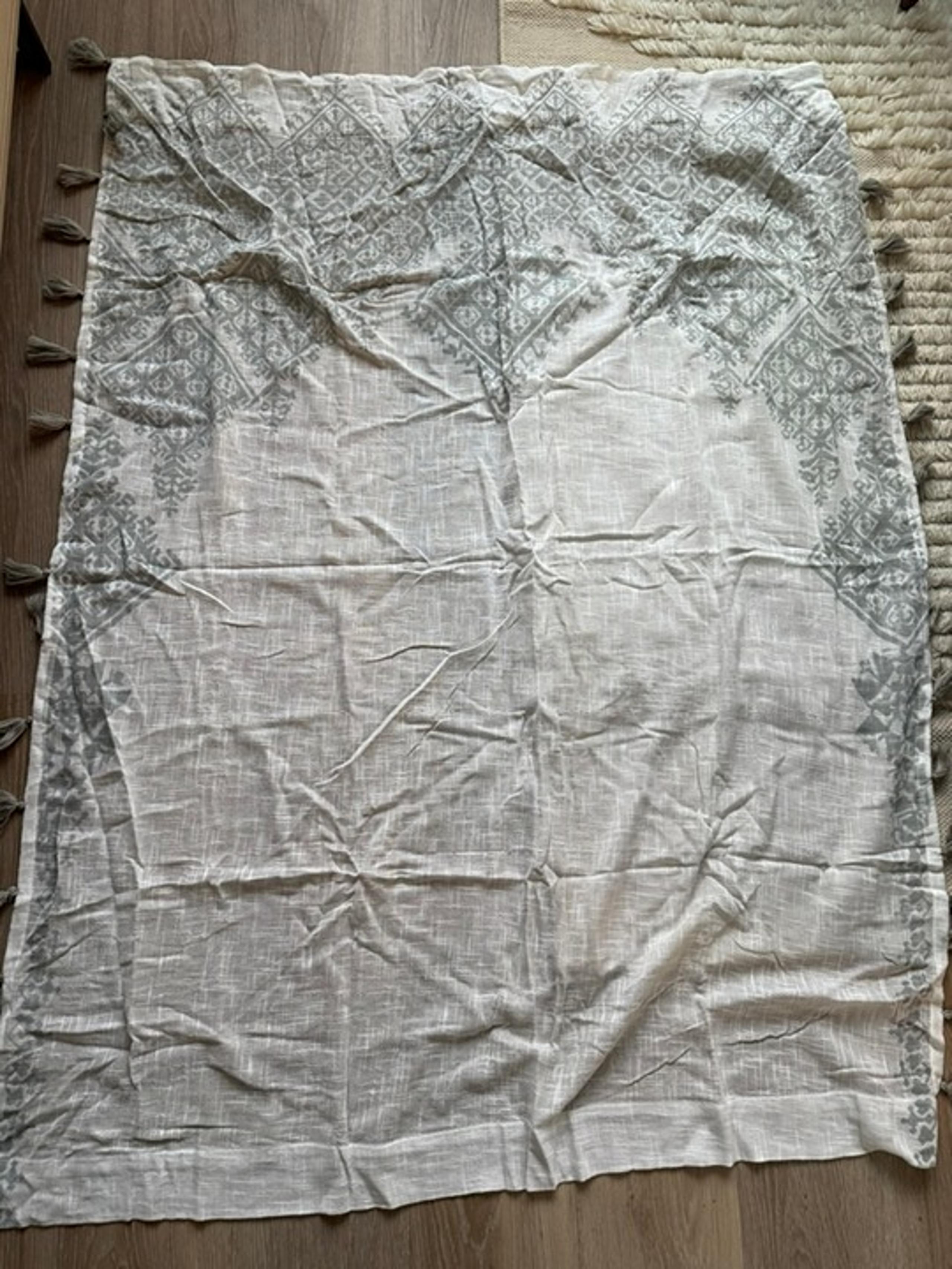 Anthropologie curtains - grey and white with tassels - set of 2