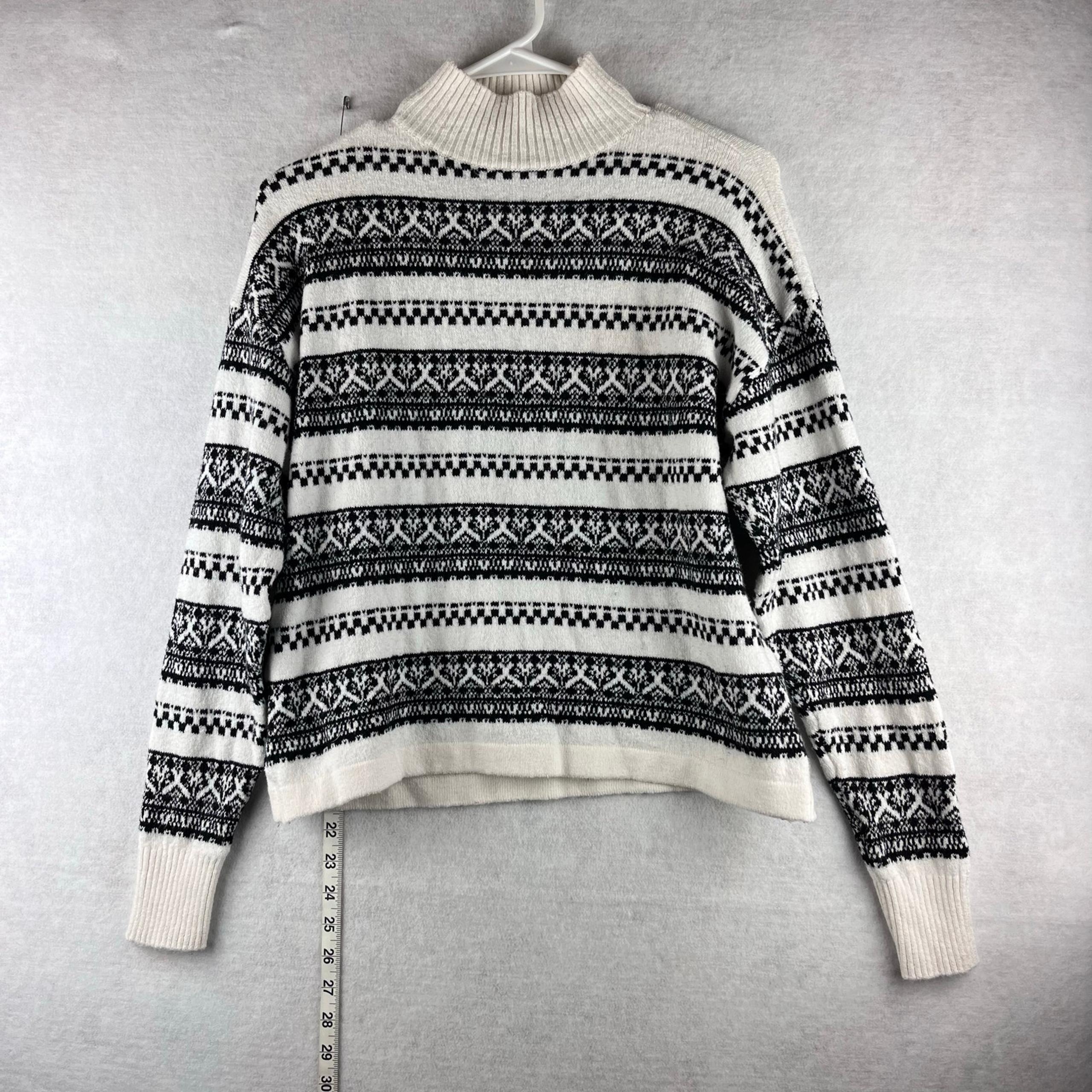 LOFT Women's Medium Petite Fair Isle Turtleneck Sweater SOFT Black White Quality