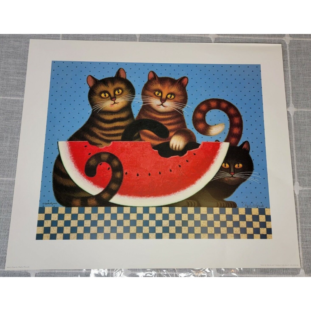 Charles Wysocki Kitty's Treat Signed Print 1986 AMCAL