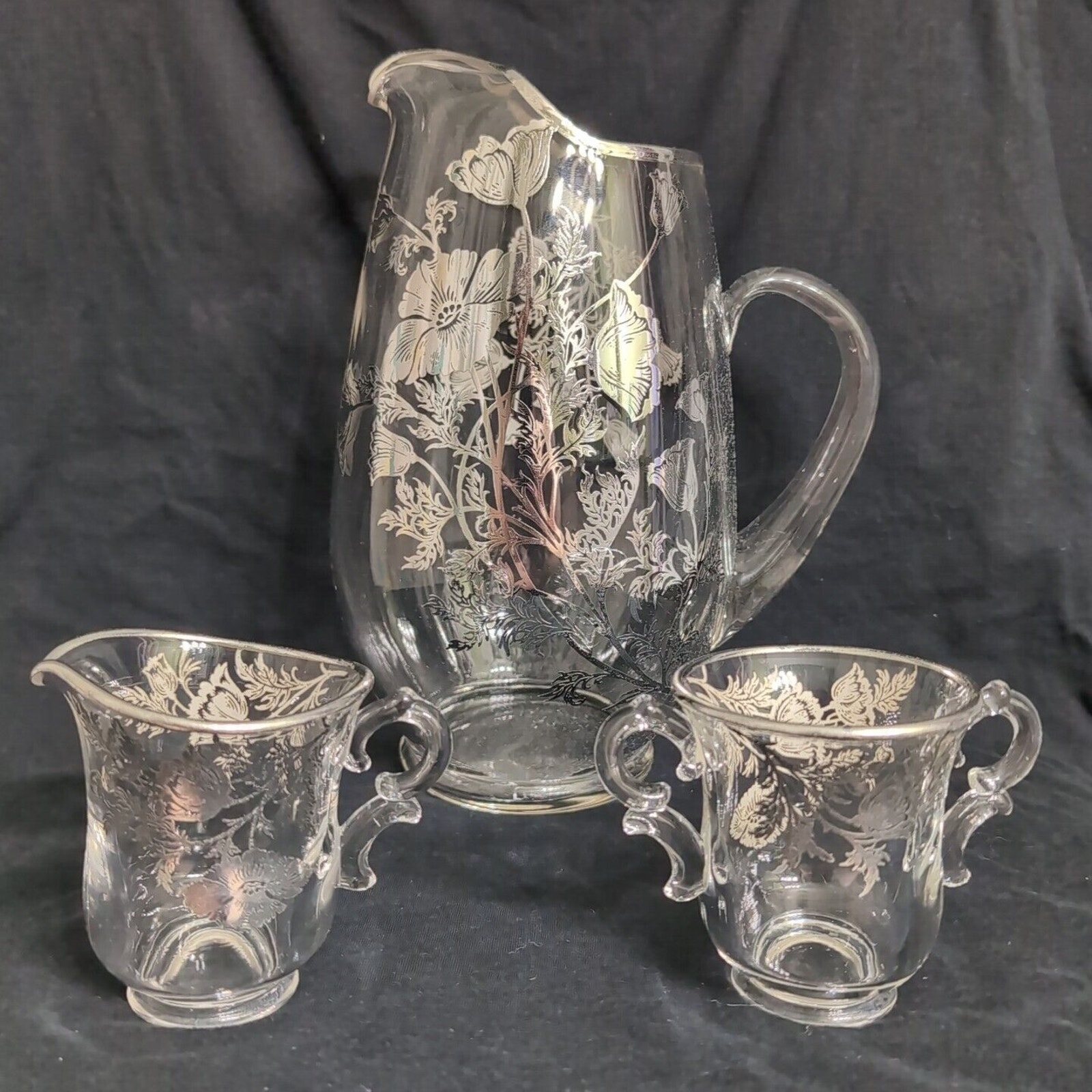 Vintage Silver City Sterling Silver Overlay Pitcher Sugar Bowl Creamer UV glow
