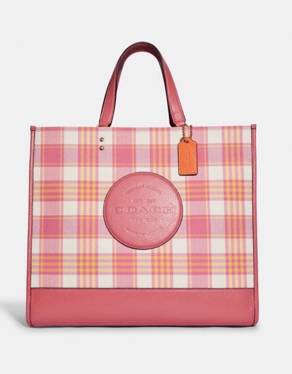 Coach Dempsey Tote 40 With Garden Plaid Print And Coach Patch