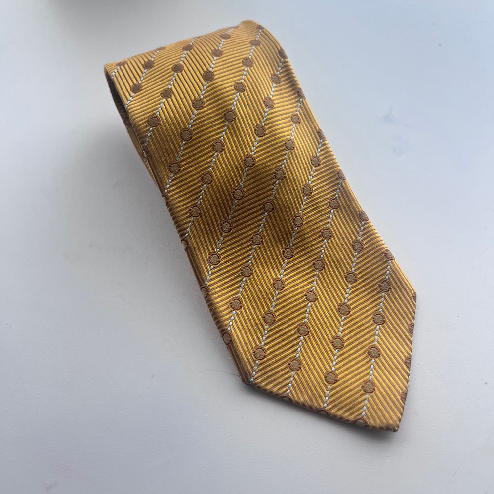 Ermenegildo Zegna Necktie Tie Mens Yellow Geometric Silk Italy Designer 62.5x3.5