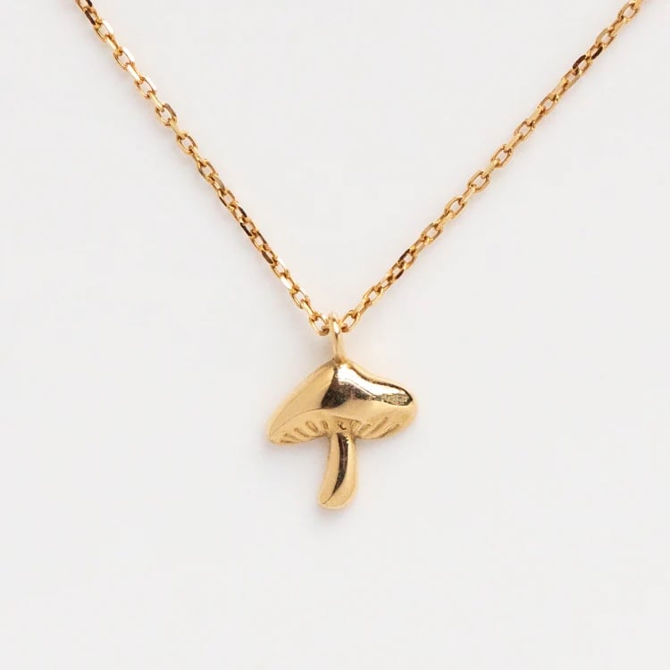 Solid Gold Mushroom Necklace NEW