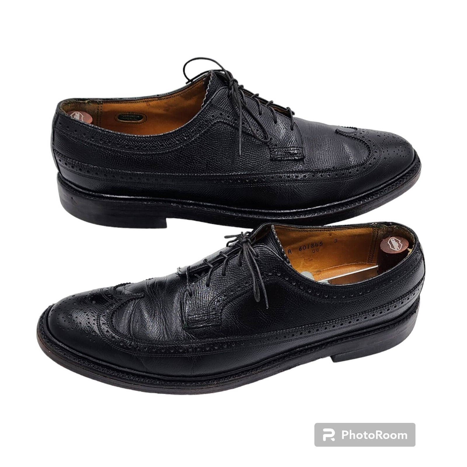 Florsheim Imperial Kenmoor Black Leather 5 Nail Wingtip Shoes 92604 Size 12 A