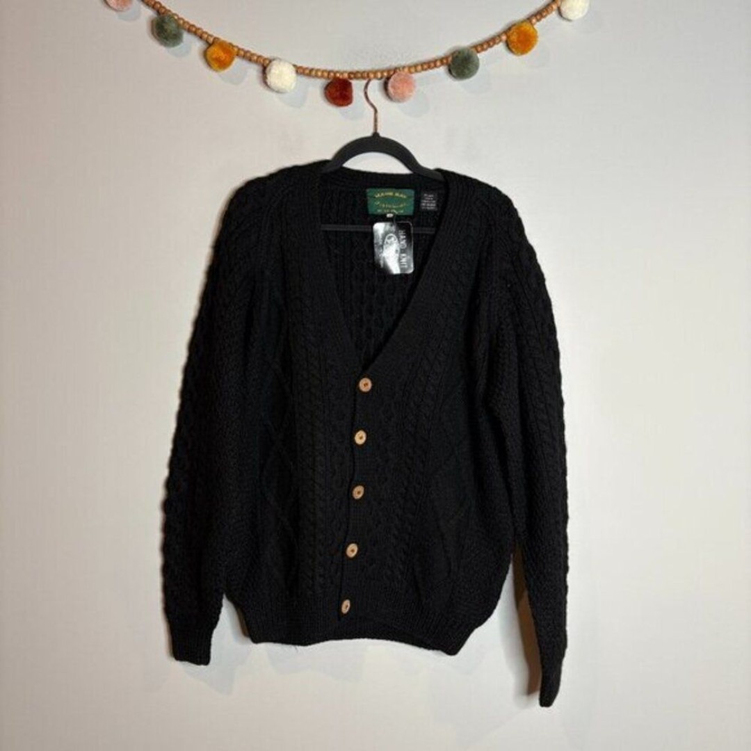Vintage Deadstock Black Wool Cableknit Cardigan sweater