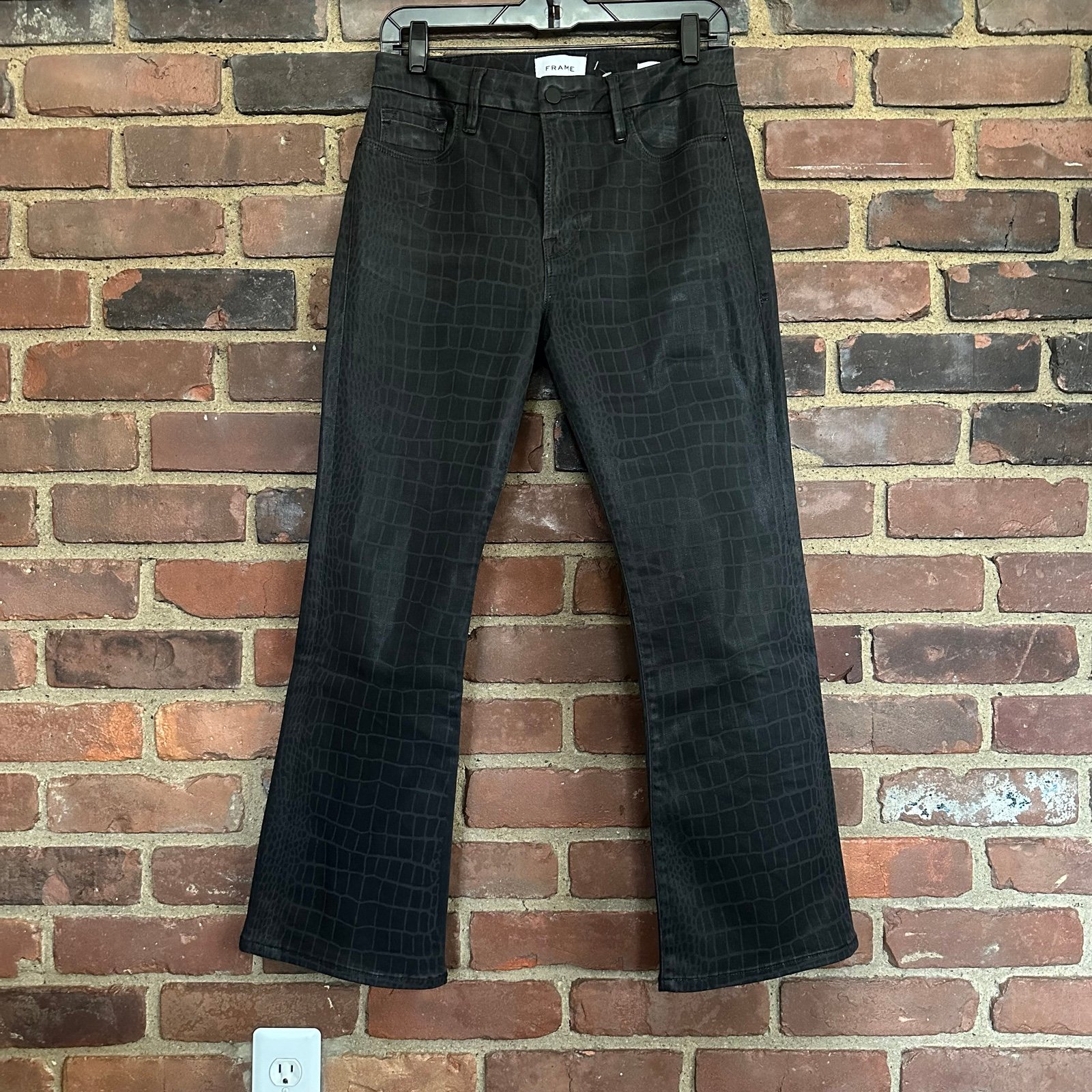 Frame Denim Le Crop Mini Boot Croc Print Coated Sz 30 (29 X 26) -mid rise