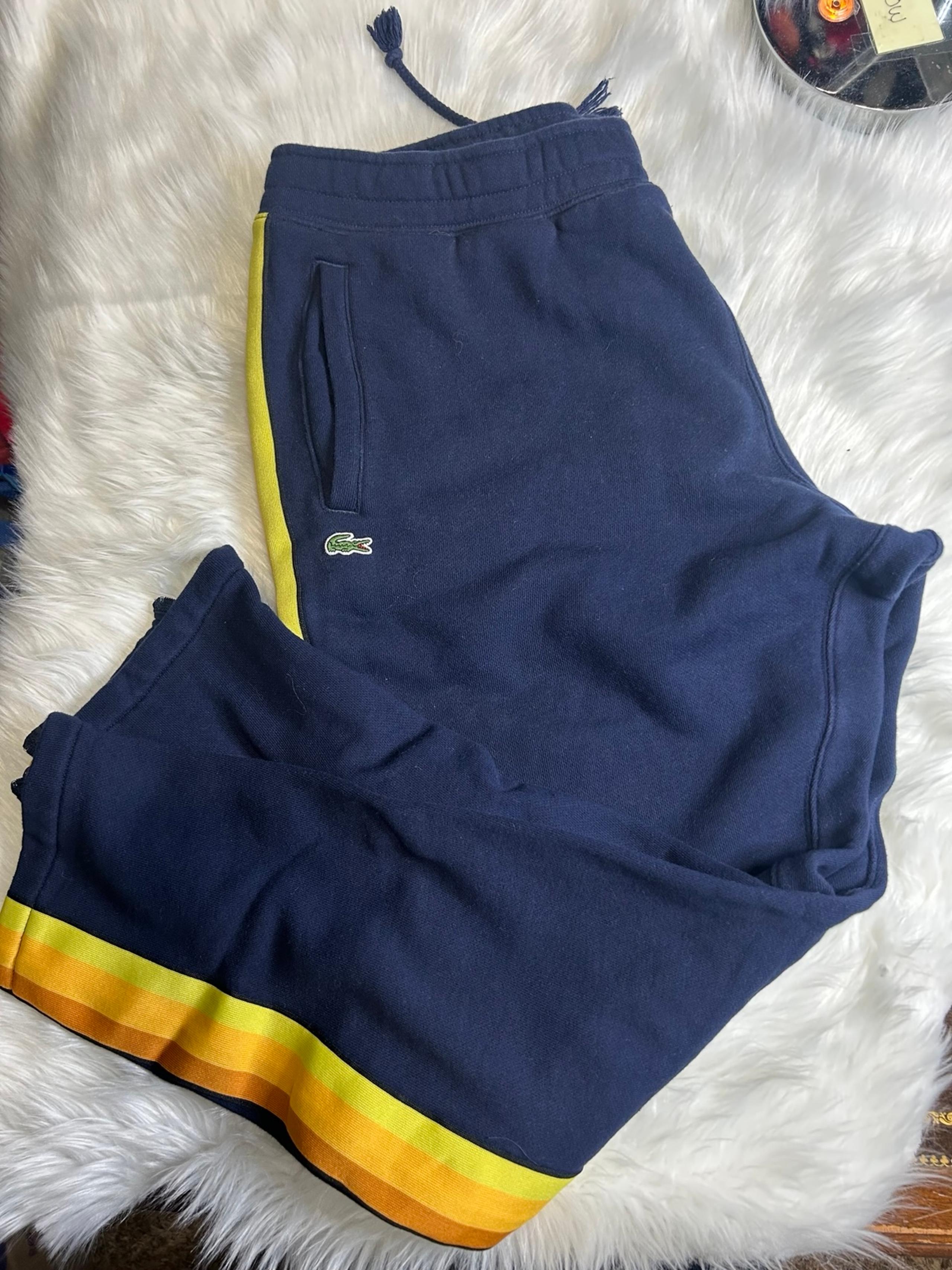 LACOSTE Blue Sweatpants Neon Stripe Joggers Men’s Size XL