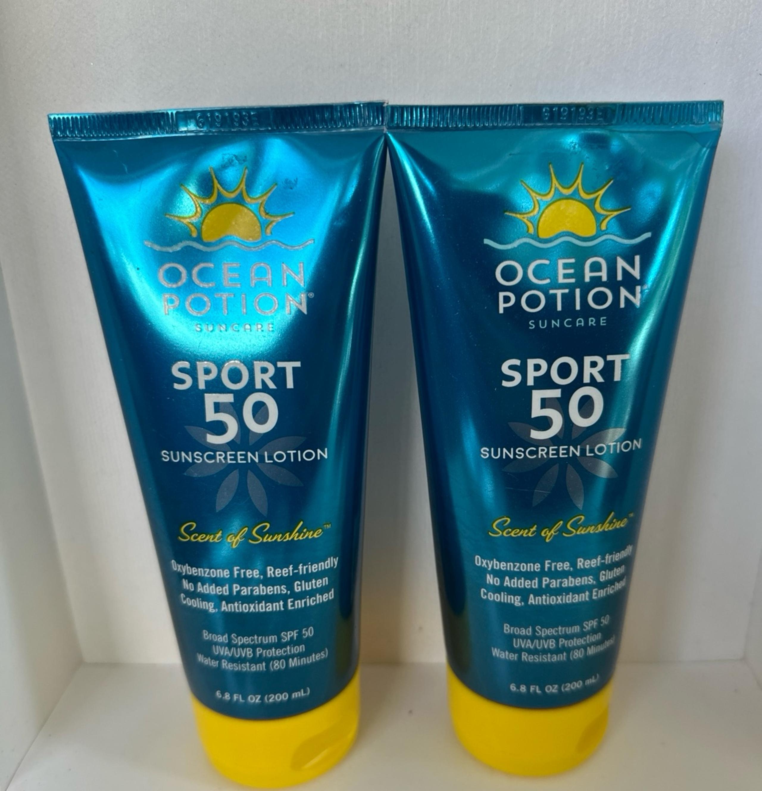 2 Ocean Potion SPF 50 Sunscreen Lotion 6.8 fl oz Exp 07/2021 Scent of Sunshine