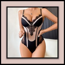 Black and Nude Lace and Mesh Teddy Size Large