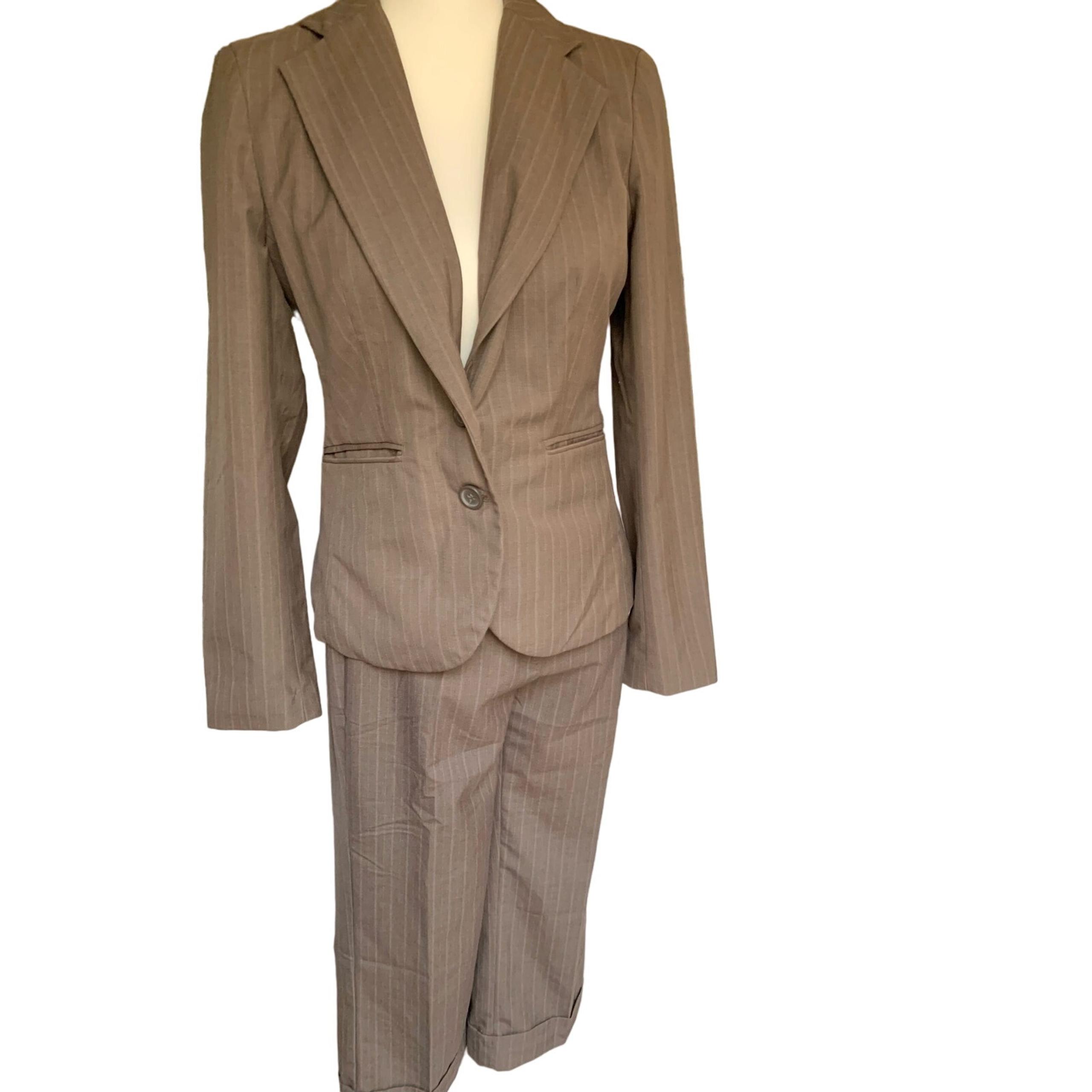 Vintage 90's New York & Company Brown Pinstripe Suit Set Women's 2 Small