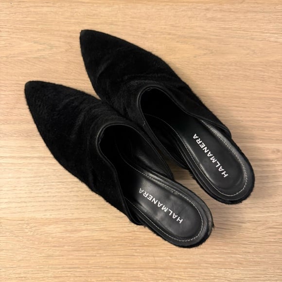 Halmanera Italian handmade pony hair Women's Black Mules size 41 / 9.5 US