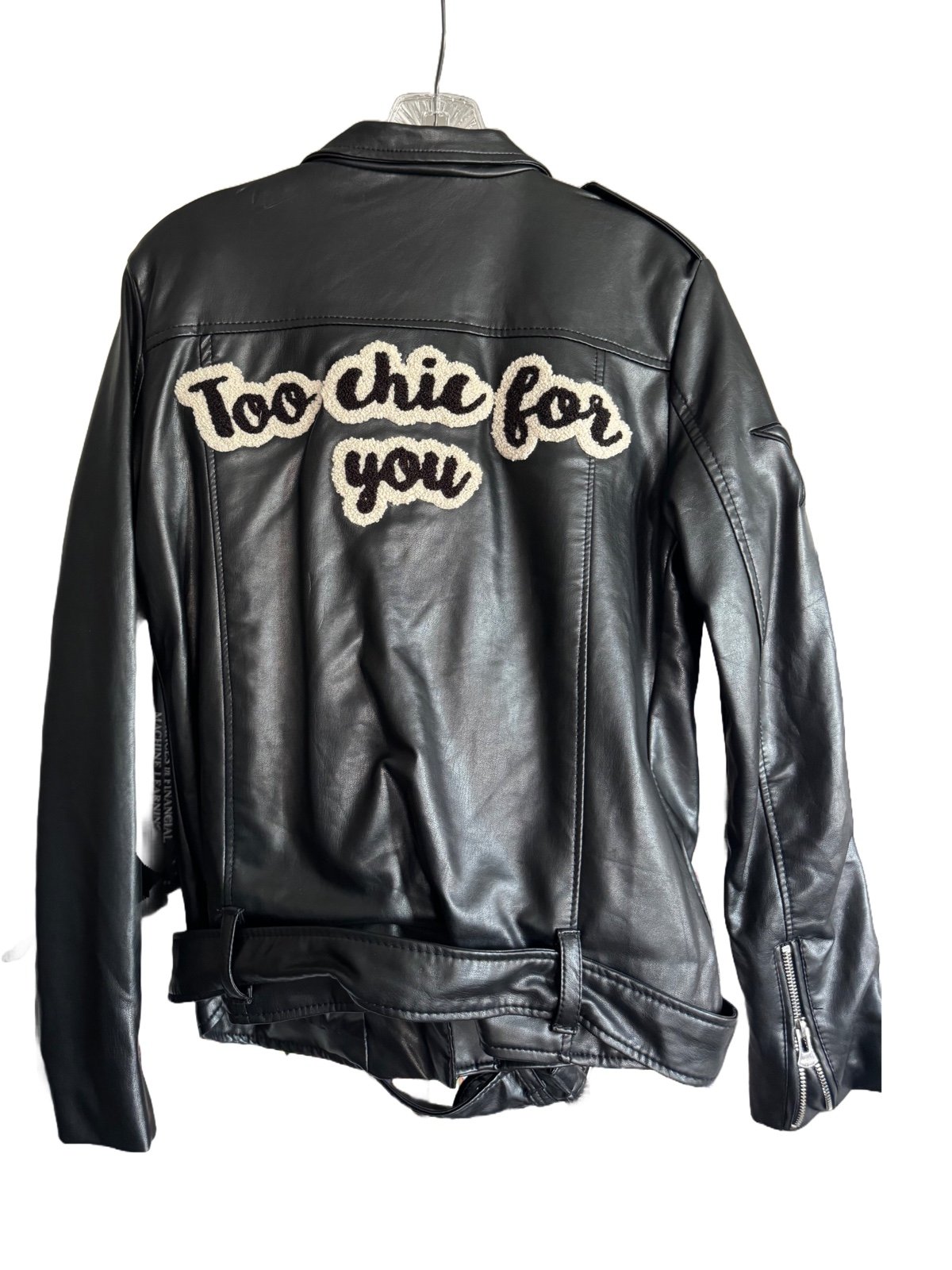 Pull & Bear Too Chic For You Black Motorcycle Leather Jacket