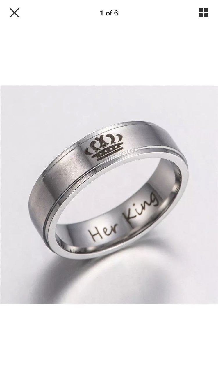 8mm Her King Silver Titanium Crown Ring 8mm Her King Silver Titanium Crown Ring